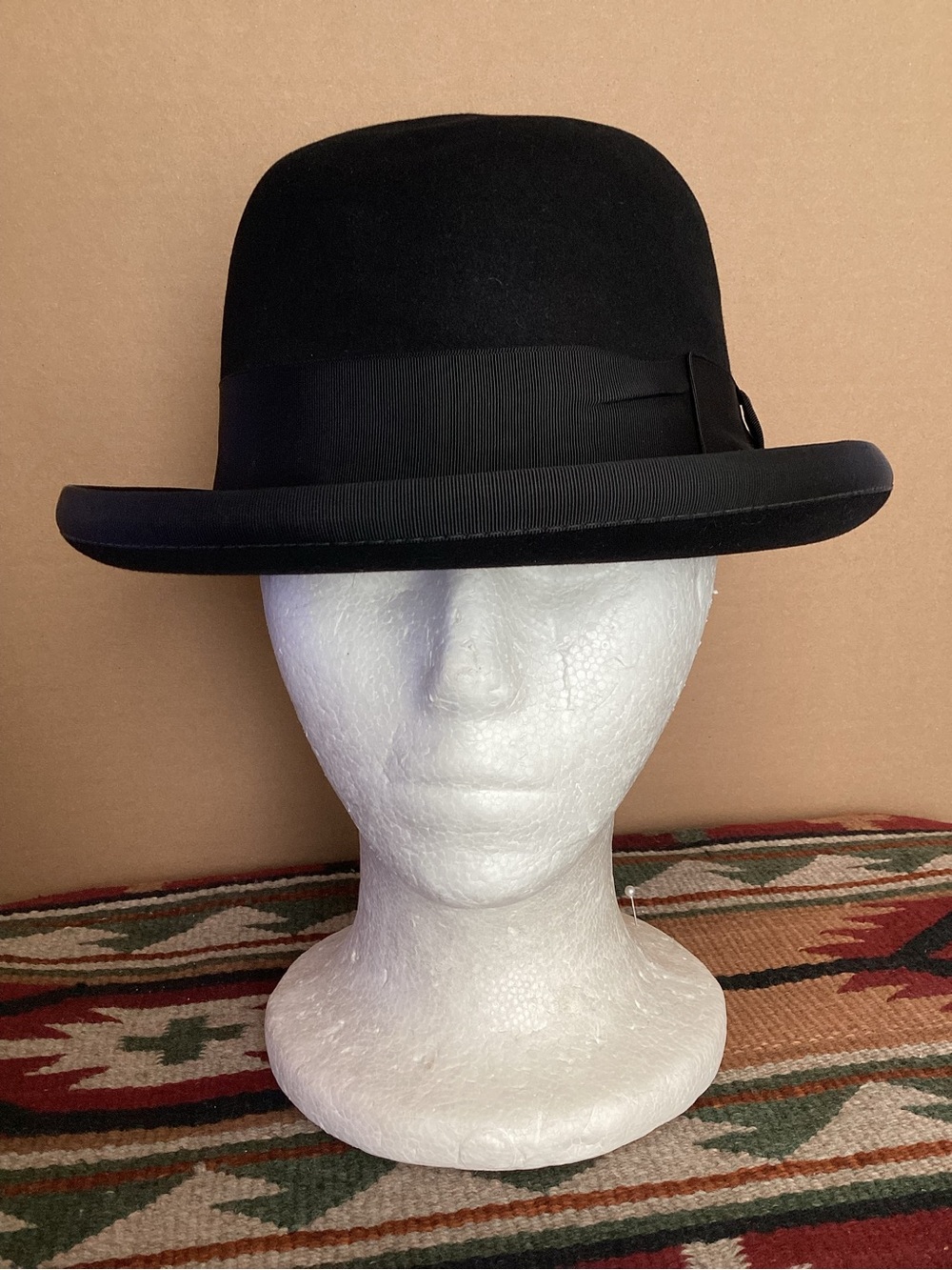 Vintage 1940s Kevin McAndrew wool black fedora bowler hat size 7